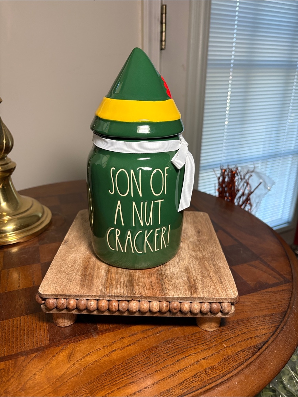 ELF Green, Yellow & Red Elf Hat Cookie Jar - "Son of a Nut Cracker!"